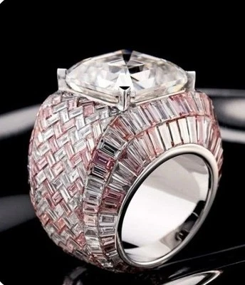 Anillo Cúbico Brillante Blanco y Rosa Multi Forma Circonita 935 Plata Premium Domo Foto 1 de 4