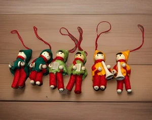 Lot Of 6 Scandinavian Style Felt Wood Pixie Elves Christmas Tree Made In Taiwan - Picture 1 of 5
