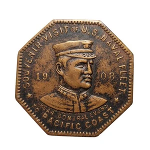 1908 Antique United States Rear Admiral Evans Type 3 Naval Bronze Token - Picture 1 of 3