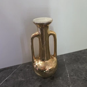 Jarrón vintage MCM Pearl China Co. oro 22K decorado a mano diseño floral de 6" - Imagen 1 de 7