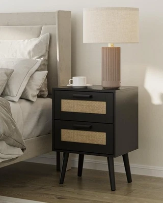 Comodino in rattan con 2 cassetti - comodino moderno in legno portaoggetti - Immagine 1 di 4