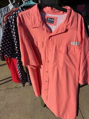 Bimini Bay Outfitters 男式通风钓鱼衬衫尺寸 2XL 珊瑚速干 — 第 1/2 张图片