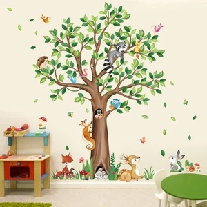 Woodland Animals Large Tree Wall Stickers Bear Fox Deer Wall Decals Baby Nurs... - Picture 1 of 7