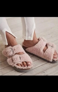 Papillio $180 Womens Birkenstock Arizona Big Buckle Teddy Crystal Rose 38 - Picture 1 of 8