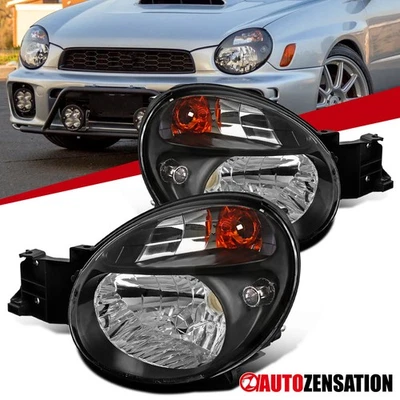Fit 2002-2003 Subaru Impreza WRX Outback Black Headlights Headlamps Left+Right - Image 1 of 4