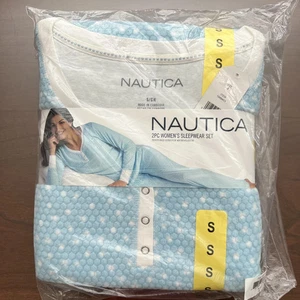 Neu mit Etikett Nautica Damen 2-teiliges leichtes Fleece Pyjama Nachtwäsche Set blau - Größe S - Bild 1 von 2