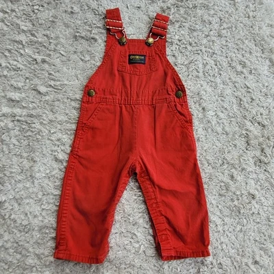 VTG Oshkosh B'Gosh 80s Red Cotton Bibbed Overalls Vestback USA Made Sz 12 Months - Image 1 of 4