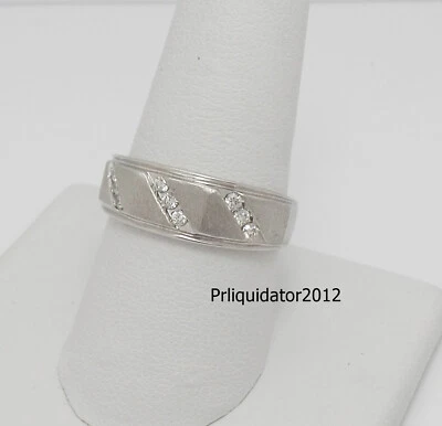 1/4CT MENS NATURAL DIAMOND WEDDING BAND BRIDAL RING 10K WHITE GOLD - Image 1 of 4