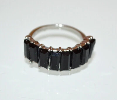 Anello donna argento fedina cristalli neri fascia veretta strass elegante UX109 - Immagine 1 di 3