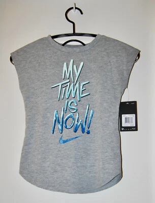 NWT Nike Girls Heather Gray My Time is Now Graphic Logo Crew T-Shirt sz 6X - Image 1 of 4