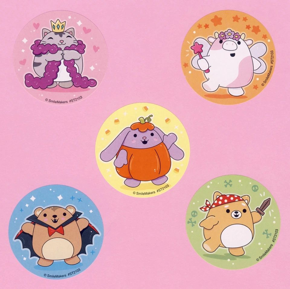 15 pegatinas grandes de disfraces de animales sonrientes - pirata, princesa, murciélago - Halloween Foto 1 de 1