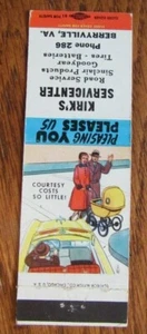KIRK'S SINCLAIR GAS STATION MATCHBOOK COVER: BERRYVILLE, VIRGINIA MATCHCOVER E20 - Picture 1 of 2