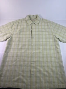 Tommy Bahama Short Sleeve 100% Silk Yellow/Green Plaid Button Down Shirt MED EUC - Picture 1 of 8