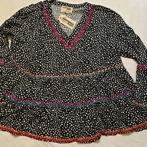 Savanna Jane Blouse Plus Size 3X Embroidered Floral V-Neck Long Sleeve Boho NWT - Picture 1 of 7