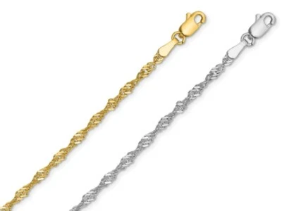 Cadena Singapur Oro Amarillo Blanco Sólido 14K 0.9-2.5mm Mujer Collar Cadena  Foto 1 de 2