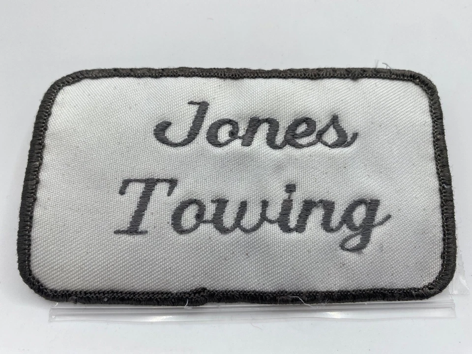 JONES TOWING USED EMBROIDERED COMPANY NAME PATCH TAG - Image 1 of 1
