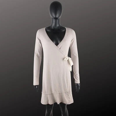 BYTIMO Women's Grey Beige Wrap Cardigan V Neck Stretch Viscose Top XS Knee Lengt - Image 1 of 4