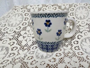 Boleslawiec Polish Blue Green Flowers Pottery Mug Hand Made Poland Mugs signed - Picture 1 of 10