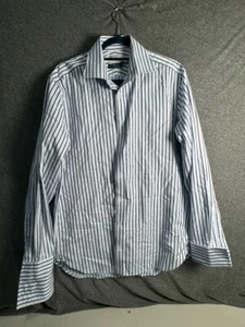 Savile Row Mens Dress Shirt Button Down Blue White Striped Size 16 Ashton - Picture 1 of 11