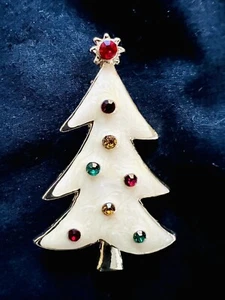 Vintage 1990s Eisenberg Ice Enamel & Rhinestone Christmas Tree Brooch Book Piece - Picture 1 of 8