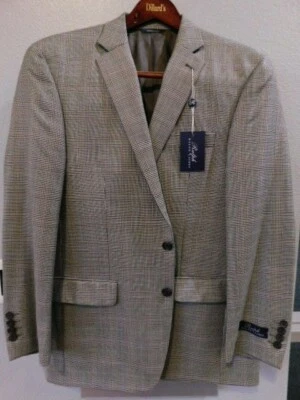 New Ralph Lauren Blazer Men 38S Wool&Silk Black/Tan PlaidHoundstooth Coat jacket - Image 1 of 4