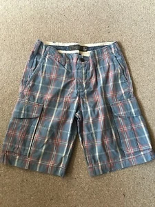BLUE PINK CHECKED SHORTS EUR 31 MENS H&M SUMMER TOWIE SPORT FOOTBALL GYM CYCLE - Picture 1 of 6