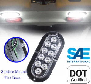 6" Oval Clear White Backup Reverse LED Light FLANGE SURFACE MOUNT Truck Trailer - Foto 1 di 7