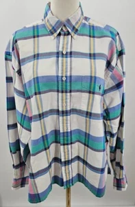 Ralph Lauren Button Up Multicolored Plaid Long Sleeve Shirt Men L Blue Pink - Picture 1 of 9