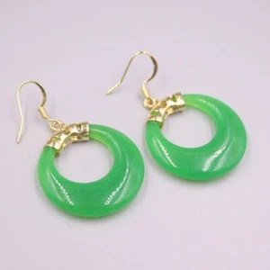 GP Alloy Heating Jade Earrings Drop Women' Green Circle Earrings Dangle - Picture 1 of 3