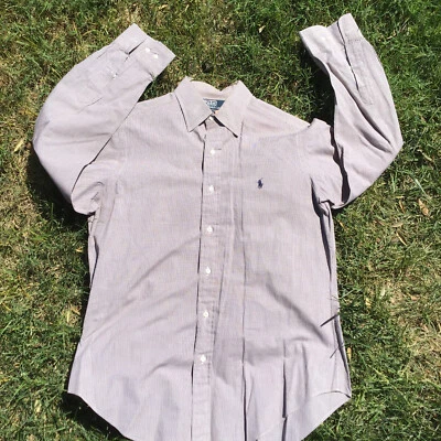 Camisa de vestir Polo Ralph Lauren Lowell abotonada para hombre 15 32/33 beige algodón logotipo Foto 1 de 4