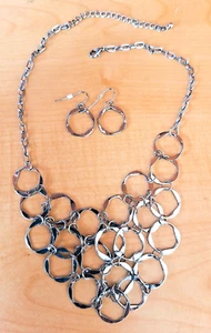 Sivertone Ring Necklace with Pierced Earrings - Picture 1 of 1