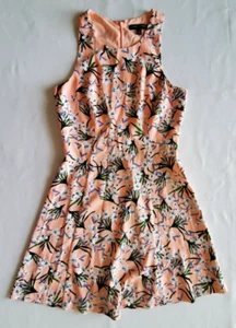 Banana Republic Short Dress Women's Size 0 Sleeveless Coral Floral Fit & Flare - Picture 1 of 4