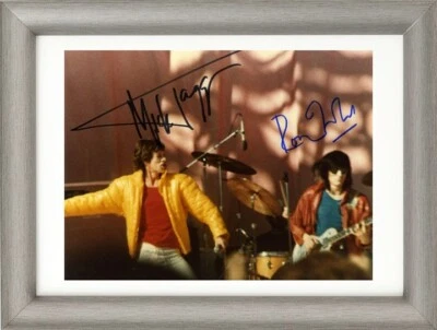 Autógrafo de madera de Mick Jagger y Ron con marco foto de los Rolling Stones Foto 1 de 2