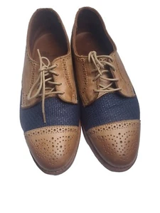 ALLEN EDMONDS MENS 8.5 BRADY TWO TONE CAMEL/NAVY BLUE/ LEATHER DRESS OXFORD USA - Picture 1 of 21