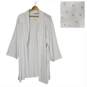 NEW Quacker Factory Dream Knit Rhinestone Cardigan 3X White Slinky Party Bling - Picture 1 of 13