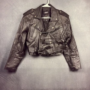 Chaqueta corta vintage de cuero Wilson para motociclista para mujer negra aislante mediana - Imagen 1 de 21