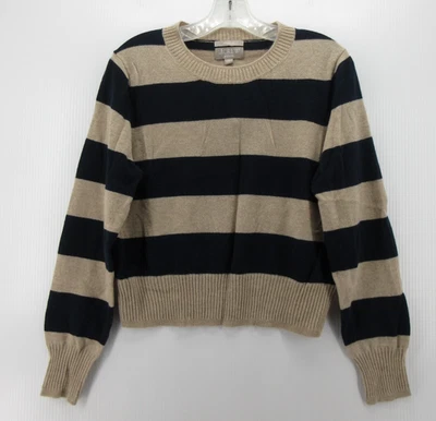 J Crew Sweater Women Medium Brown Black Cashmere Striped Cropped Fit Preppy NEW - Image 1 of 4