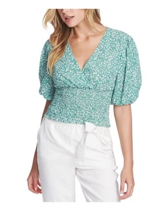 1. STATE Womens Green Floral Short Sleeve V Neck Top XS - Picture 1 of 2