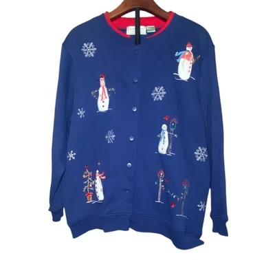 Shenanigans De Colección Mujer Azul Sudadera Navidad Cárdigan Muñeco de Nieve Acogedor Vacaciones Foto 1 de 4