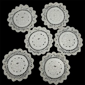 Vtg 6 Crochet Doilies Round Beige Embroidered Floral Rose 9.5” Lot Table Mat - Picture 1 of 5