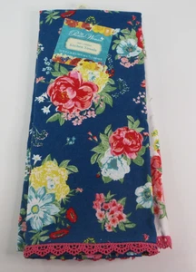 Pionierin Frau ausgefallenes geblümtes Küchentuch 2-teiliges Set Blumenmuster blaue Spitze 16" B x 28" L - Bild 1 von 11