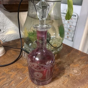 Cranberry Red Cut to Clear Decanter Vintage - Picture 1 of 6