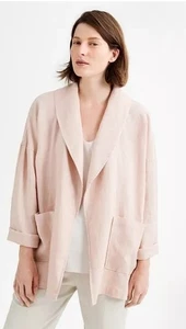 EILEEN FISHER Heavy Organic Linen Jacket 3/4 Sleeve Oversized Boxy Large Blazer - Picture 1 of 9