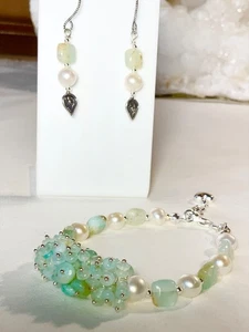 SET ORECCHINI BRACCIALE A GRAPPOLO PERLE OPALE PERUVIANO BLU SS .925 ETIOPE - Foto 1 di 5