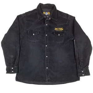 Von Dutch schwarzes Cord Langarm Druckknopf Kragen Hemd Größe Herren 2XL - Bild 1 von 14