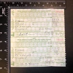 Hunting/Fishing Licenses: WI 1995-96 Res. Husband/Wife Fishing; Attached Pair - Picture 1 of 2