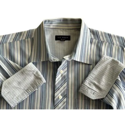Camisa de vestir Ted Baker para hombre talla 16,5 34/35 puño abatible a rayas manga larga Foto 1 de 4
