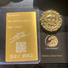 Rare Gold Gilded Pirate Skull 🏴‍☠️ Coin 1.5 ounce .999 Silver oz Cast Caribbean