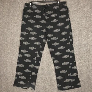 Harley Davidson Pajama Pants Mens L Black Motor Cycle Logo All Over Print Lounge - Picture 1 of 17