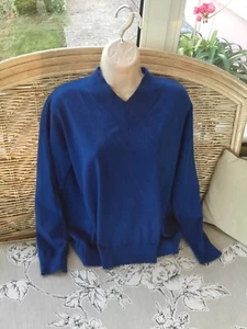 M&S Women’s Jumper Medium Fit V Neck L/Sleeve Rich Blue Viscose Blend UK12-14-16 - Picture 1 of 8